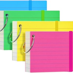 Index Cards 3 × 5 Inches with Ring, 200 Ruled Cards (4 Packs)