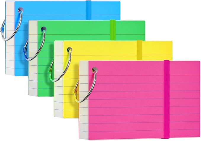 Index Cards 3 × 5 Inches with Ring, 200 Ruled Cards (4 Packs)
